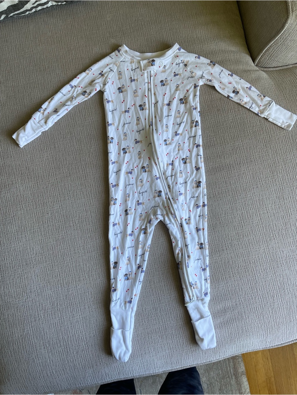 Soft White Kids Footed One-Piece Pajamas with Playful Print